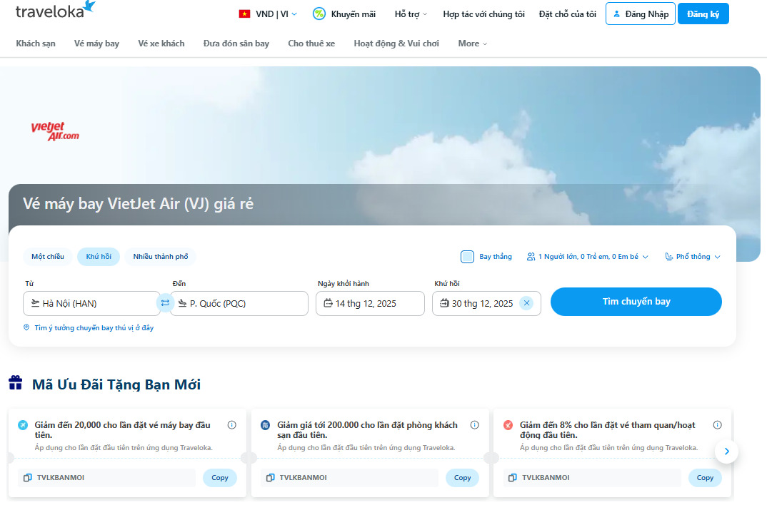 Traveloka hỗ trợ đặt vé máy bay Vietjet dịp Tết